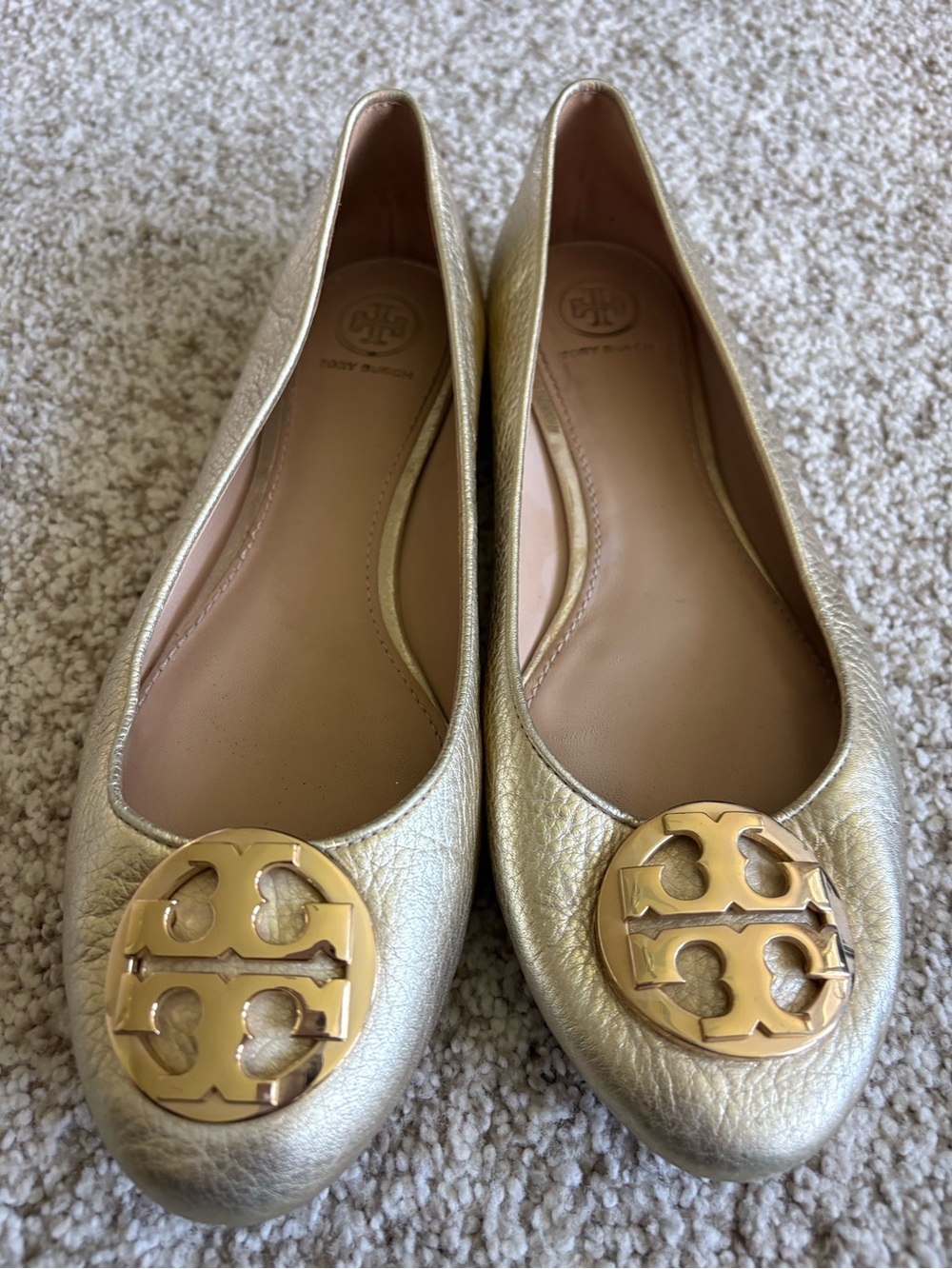 Tory Burch Metallic Gold Logo Ballet Flats 9